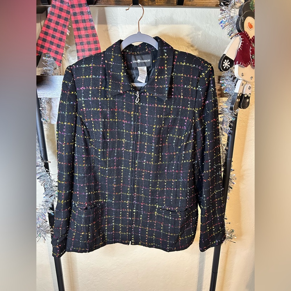 Sag Harbor full zip jacket black with confetti detail with pockets size 14